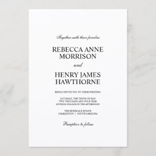 Convite Clássico Casamento Minimalista Elegante Preto e Br