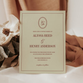 Convite Clássico Casamento Monograma Elegante Marfim e Vin