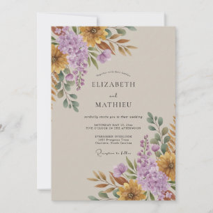 Convite Clássico Casamento Ochre Ámbar Folhagem