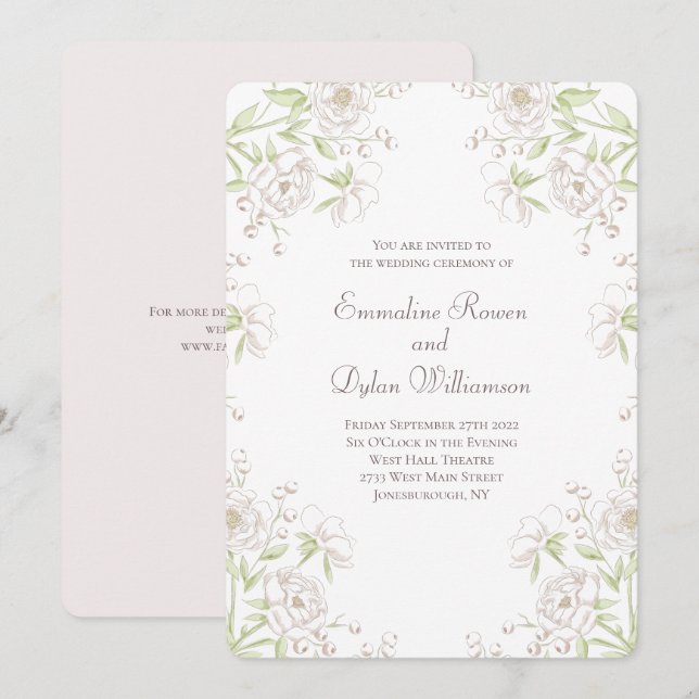 Convite Clássico Casamento Rosa Branca (Frente/Verso)