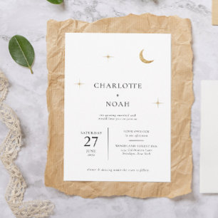 Convite Clássico Celestial Dourada Estrelas Casamento