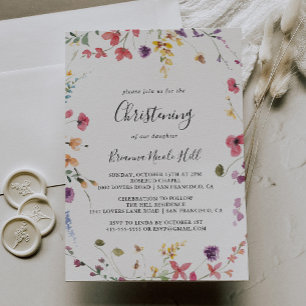 Convite Clássico Colorida Wild Floral Christening