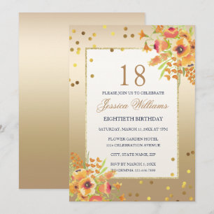Convite Clássico Confetti e Flores do Canto 18º Aniversári