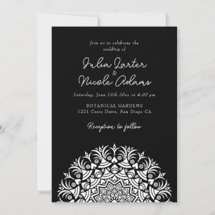 Convite Clássico da Meia-Noite Preto Casamento de Mandala