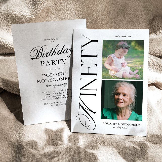 Convite Clássico de Aniversário de 90 anos Então e (Criador carregado)