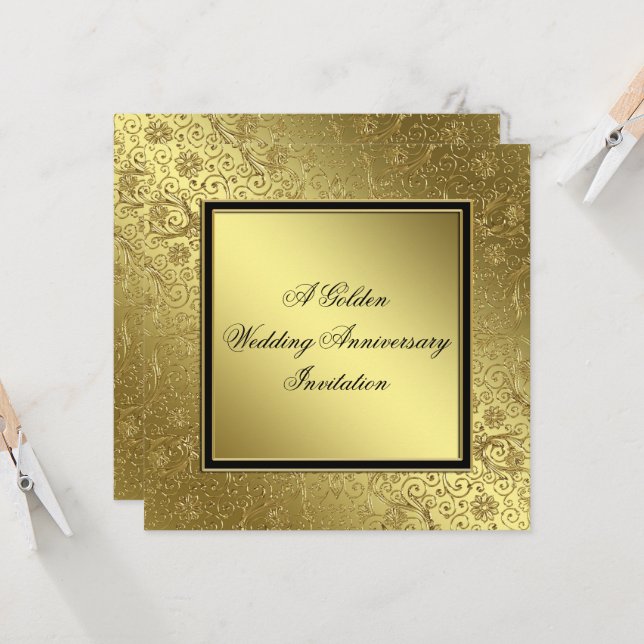 Convite Clássico de Bodas de Ouro de Aniversário d (Frente/Verso In Situ)