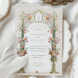 Convite Clássico De Casamento De Jardim Encantado<br><div class="desc">Este convite para o casamento é uma canvas romântica pintada com os tons suaves de um jardim inglês. O cor-de-rosa, o coral e o marfim florescem em cascata urnas de ouro, simbolizando o crescimento e o florescimento do amor. O arco floral, enfeitado com delicado verde, enquadra as iniciais do casal...</div>