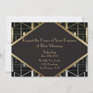 Convite Clássico de Casamento Deco Gatsby Simples
