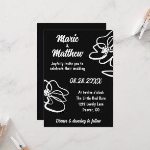 Convite Clássico de Casamento Floral Negro Preto