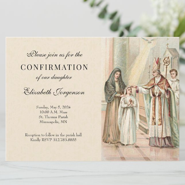 Convite Clássico de Confirmação de Sacramento Católico (Lovely invitation for this beautiful Sacrament of the Church. )