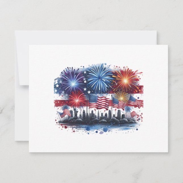 Convite Clássico de Fogos de Artifício de Feriado (Frente)