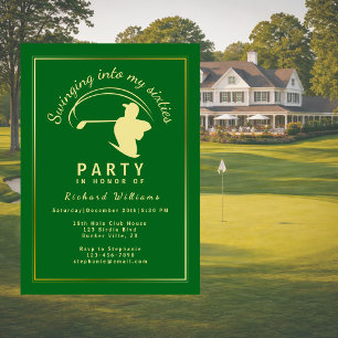 Convite Clássico de Golfe Verde Dourado Jogador Homem 60º