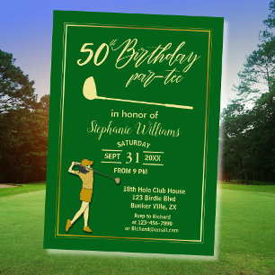 Convite Clássico de Golfe Verde Dourado Mulheres 50º Anive