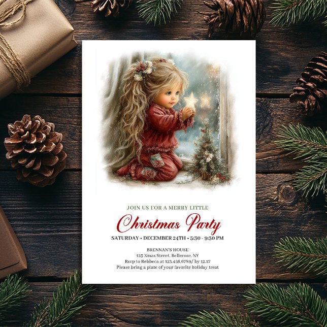Convite Clássico de Natal para Menina Cena de Féri (Joyful Holiday Scene Girl Classic Christmas Invite

)