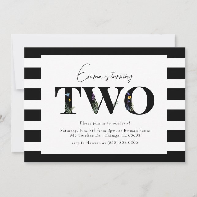 Convite Clássico de Segundo Aniversário Floral (Frente)