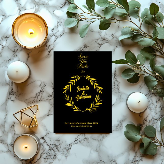 Convite Clássico Diamante Dourado e Negro Salve a Data Cas (Criador carregado)