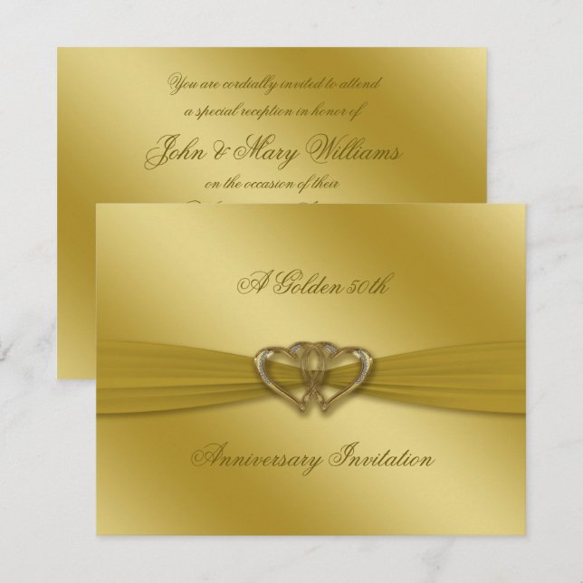 Convite Clássico Dourado para Bodas de Ouro de 50  (Frente/Verso)