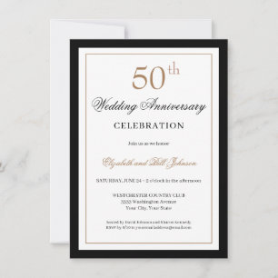 Convite Clássico Dourado Preto 50º Aniversário de Casament