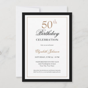 Convite Clássico Dourado Preto Aniversário de 50 anos