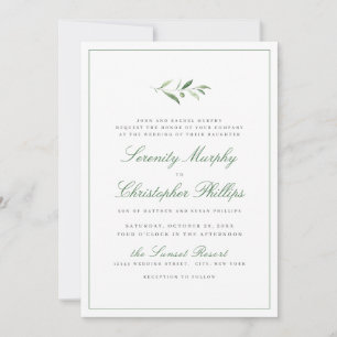 Convite Clássico Elegance Script Simples Casamento Verde