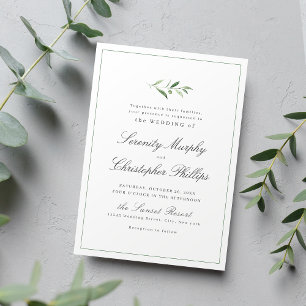 Convite Clássico Elegance Script Simples Casamento Verde