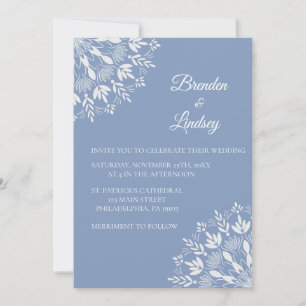 Convite Clássico Elegante azul Dusty e floral branco