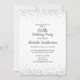 Convite Clássico Elegante Branco Brilho Prata Aniversário