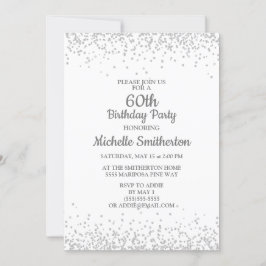 Convite Clássico Elegante Branco Brilho Prata Aniversário 