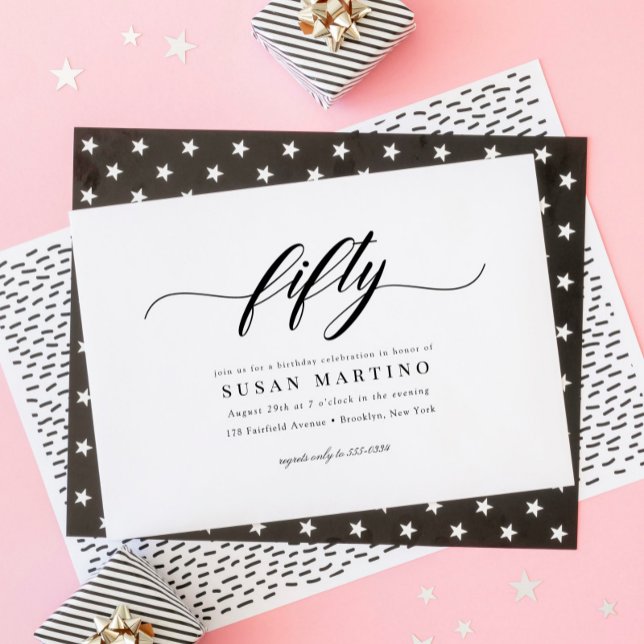 Convite Clássico Elegante Caligrafia Script 50º Aniversári (Criador carregado)