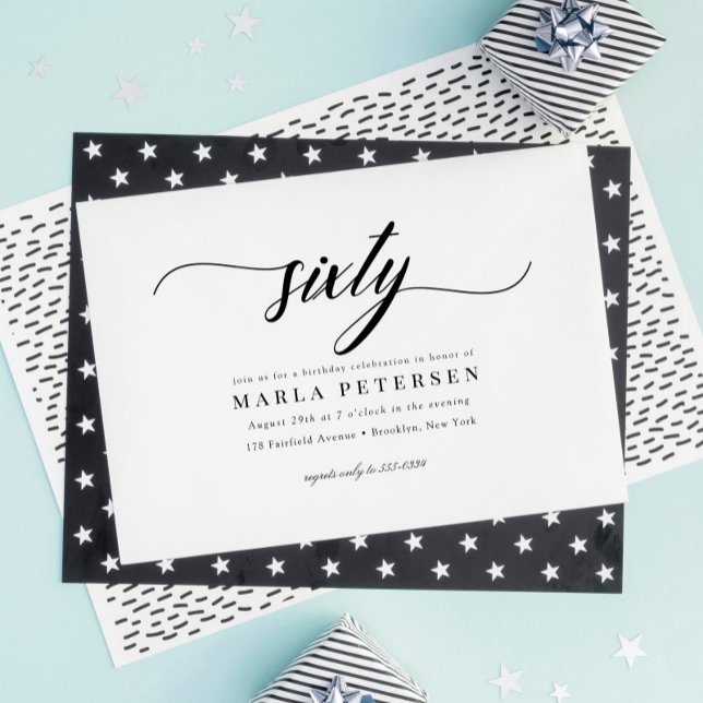 Convite Clássico Elegante Caligrafia Script 60º Aniversári (Criador carregado)