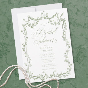 Convite Clássico Elegante Chuva Floral Delicada Verde Salv