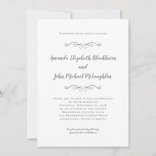 Convite Clássico Elegante Cinza Branco Atemporal Formal Ca (Frente)