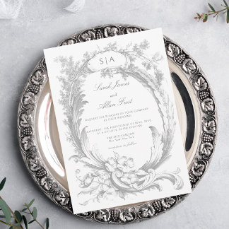 Convite Clássico Elegante francês Rococo Floral