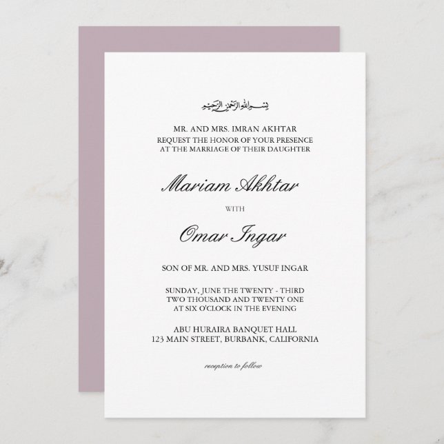 Convite Clássico Elegante Muçulmano Islâmico para  (Frente/Verso)