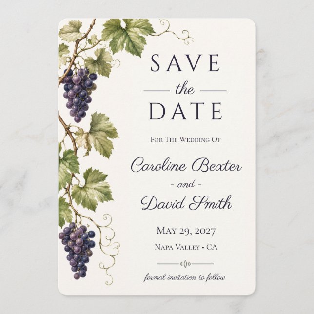 Convite Clássico Elegante Vinícola Save the Date (Frente)