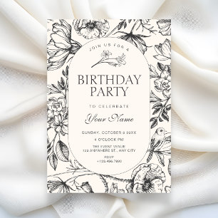 Convite Clássico floral artístico de aniversário