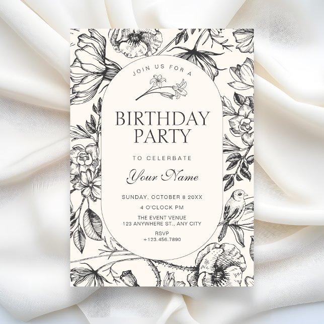 Convite Clássico floral artístico de aniversário (Criador carregado)