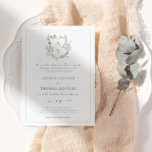 Convite Clássico Floral Crest Green Casamento<br><div class="desc">Convite de casamento clássico de sábio verde da crista monográfica formal.</div>