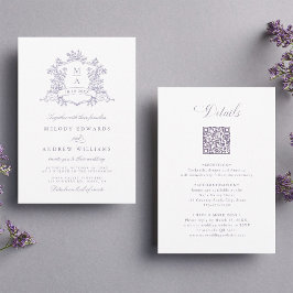 Convite Clássico Floral de Lavanda Crest Casamento Tudo em