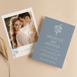 Convite Clássico Floral Dusty Foto Minimalista do Casament<br><div class="desc">Clássico Floral Azul Dusty Convite Fotográfico Minimalista. Personalize facilmente substituindo cada informação. Verifique a visualização antes de adicionar ao carrinho.</div>