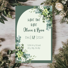 Convite Clássico Floral Verde Economize a Data