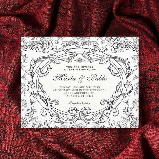 Convite Clássico floral vintage casamento  (Criador carregado)
