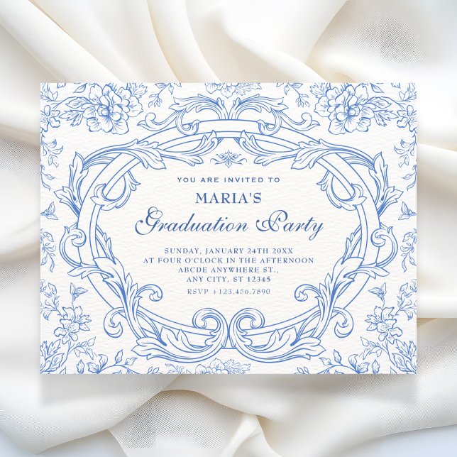 Convite Clássico floral vintage de formatura (Criador carregado)