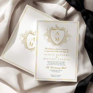 Convite Clássico formal elegante brasão de monograma de ou