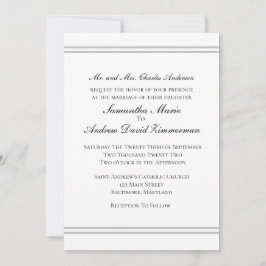 Convite Clássico Formal Elegante Casamento Prata Branco