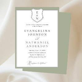 Convite Clássico Formal Elegante Crista Script Verde Casam