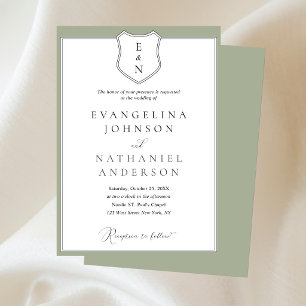 Convite Clássico Formal Elegante Crista Script Verde Casam