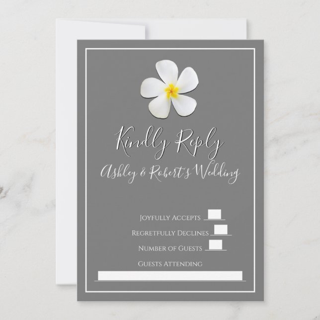 Convite Clássico Formal Moderno, Branco na Cinza, RSVP (Frente)