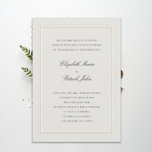 Convite Clássico Formal Moderno Elevado Quadro Ecru Casame