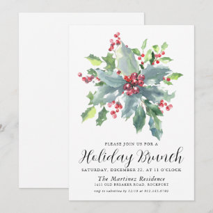 Convite Clássico Holly Berry Greenery Holiday Brunch